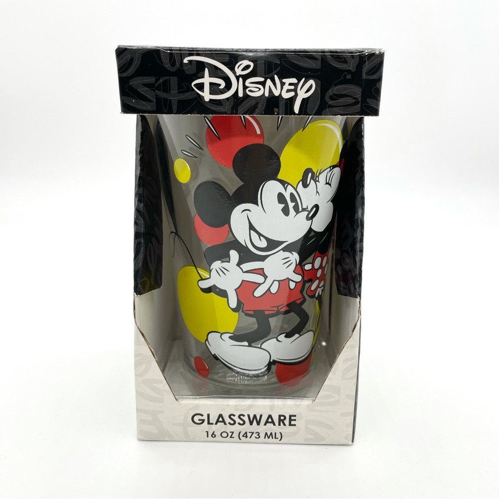 Disney Classic Mickey and Minnie Mouse Kiss Dots Pint Glass Silver Buffalo 16 Oz